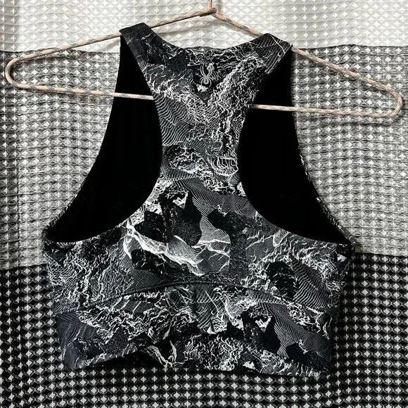 Spyder Womens High Neckline Gray White Marble Sports Bra - Picture 2 of 5